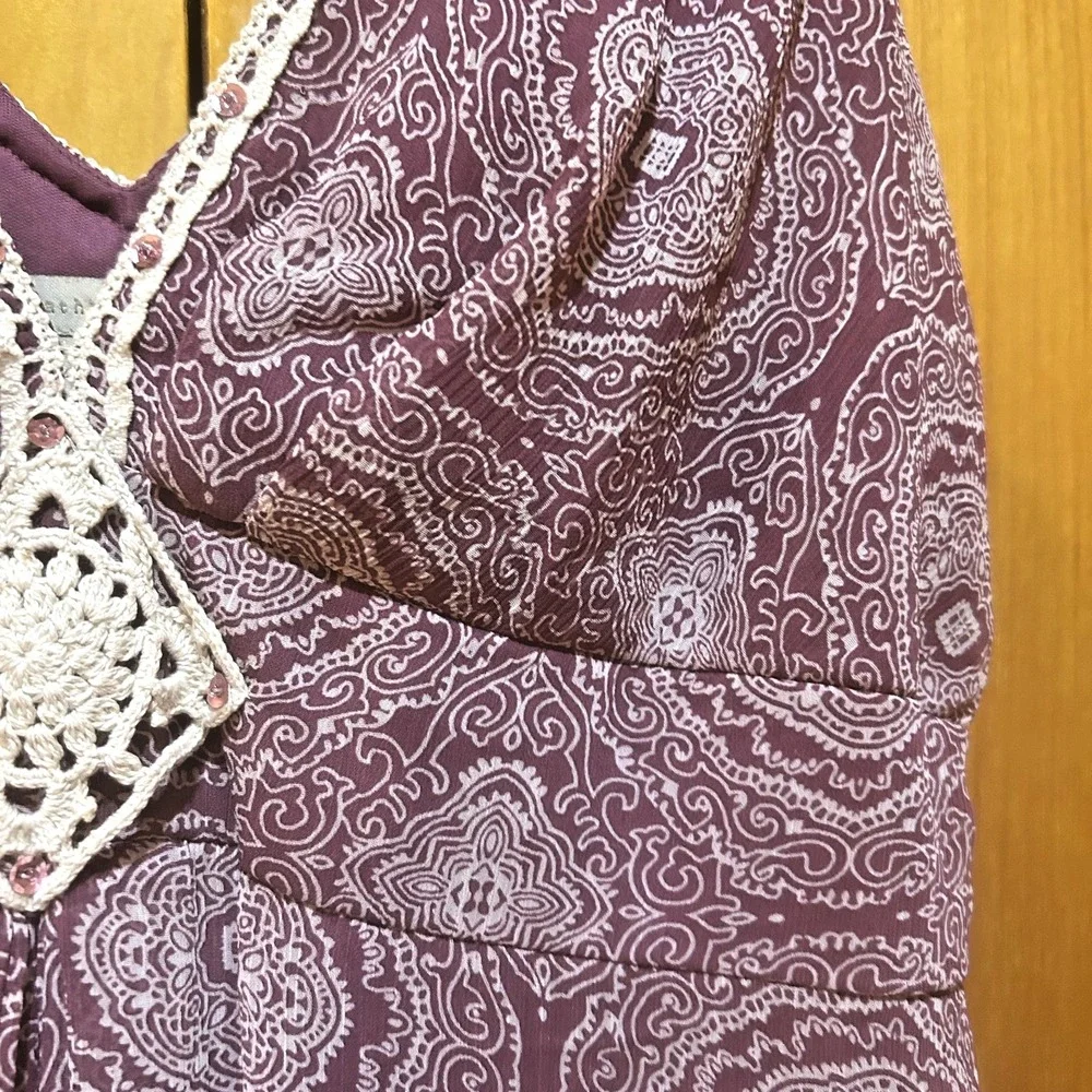 VTG Y2K Jonathan Martin Purple Midi Babydoll Dress Size 14 Crochet Sequin‎ Fairy